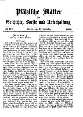 Pfälzische Blätter für Geschichte, Poesie und Unterhaltung (Zweibrücker Wochenblatt) Samstag 21. November 1874