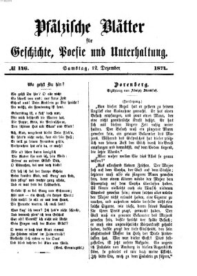 Pfälzische Blätter für Geschichte, Poesie und Unterhaltung (Zweibrücker Wochenblatt) Samstag 12. Dezember 1874