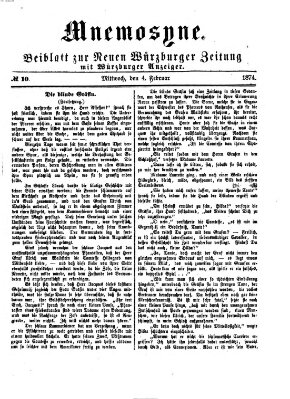 Mnemosyne (Neue Würzburger Zeitung) Mittwoch 4. Februar 1874