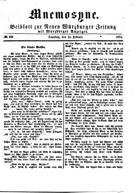 Mnemosyne (Neue Würzburger Zeitung) Samstag 14. Februar 1874