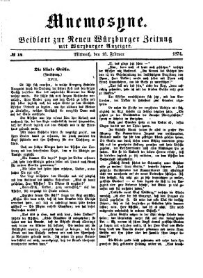 Mnemosyne (Neue Würzburger Zeitung) Mittwoch 18. Februar 1874