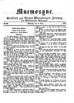 Mnemosyne (Neue Würzburger Zeitung) Mittwoch 8. April 1874