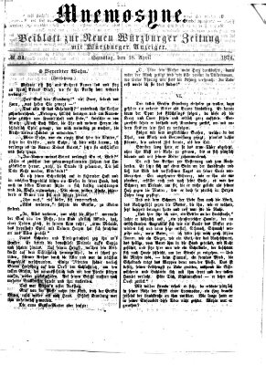 Mnemosyne (Neue Würzburger Zeitung) Samstag 18. April 1874