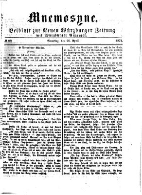 Mnemosyne (Neue Würzburger Zeitung) Samstag 25. April 1874