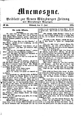 Mnemosyne (Neue Würzburger Zeitung) Mittwoch 17. Juni 1874