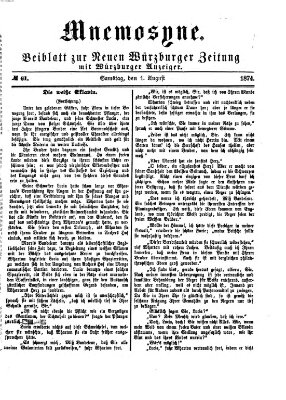 Mnemosyne (Neue Würzburger Zeitung) Samstag 1. August 1874