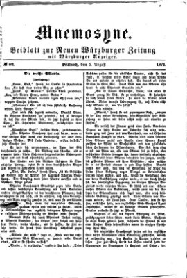 Mnemosyne (Neue Würzburger Zeitung) Mittwoch 5. August 1874