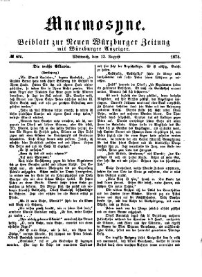 Mnemosyne (Neue Würzburger Zeitung) Mittwoch 12. August 1874