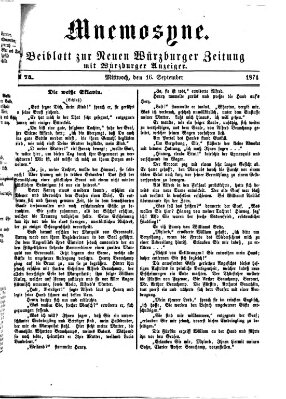 Mnemosyne (Neue Würzburger Zeitung) Mittwoch 16. September 1874