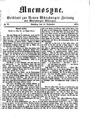 Mnemosyne (Neue Würzburger Zeitung) Samstag 26. September 1874