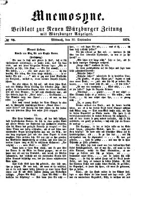 Mnemosyne (Neue Würzburger Zeitung) Mittwoch 30. September 1874