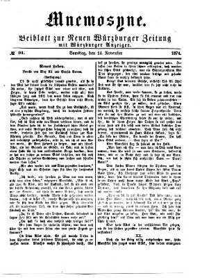 Mnemosyne (Neue Würzburger Zeitung) Samstag 14. November 1874