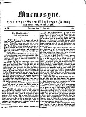 Mnemosyne (Neue Würzburger Zeitung) Samstag 28. November 1874