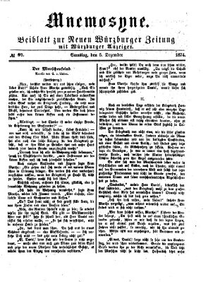 Mnemosyne (Neue Würzburger Zeitung) Samstag 5. Dezember 1874