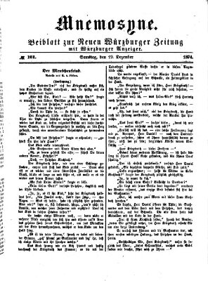 Mnemosyne (Neue Würzburger Zeitung) Samstag 19. Dezember 1874