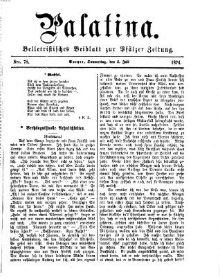 Palatina (Pfälzer Zeitung) Donnerstag 2. Juli 1874