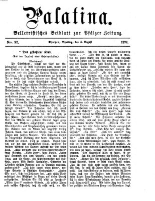 Palatina (Pfälzer Zeitung) Dienstag 4. August 1874