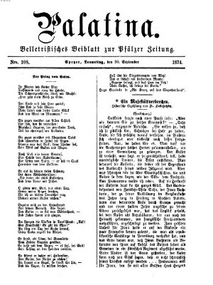 Palatina (Pfälzer Zeitung) Donnerstag 10. September 1874