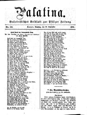 Palatina (Pfälzer Zeitung) Dienstag 29. September 1874