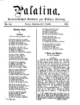 Palatina (Pfälzer Zeitung) Donnerstag 3. Dezember 1874