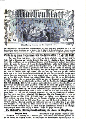 Wochenblatt für das christliche Volk Sonntag 13. Dezember 1874