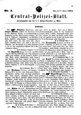 Zentralpolizeiblatt Dienstag 27. Januar 1874