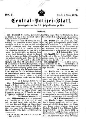 Zentralpolizeiblatt Mittwoch 4. Februar 1874