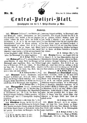 Zentralpolizeiblatt Montag 16. Februar 1874