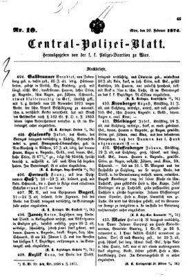 Zentralpolizeiblatt Freitag 20. Februar 1874