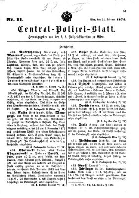 Zentralpolizeiblatt Dienstag 24. Februar 1874