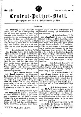 Zentralpolizeiblatt Mittwoch 4. März 1874