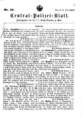 Zentralpolizeiblatt Montag 16. März 1874