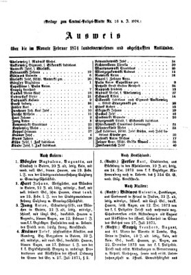 Zentralpolizeiblatt Montag 16. März 1874