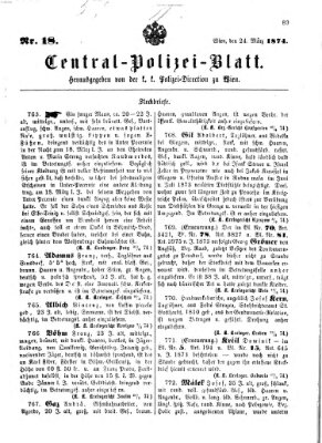 Zentralpolizeiblatt Dienstag 24. März 1874