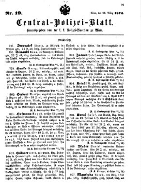 Zentralpolizeiblatt Samstag 28. März 1874