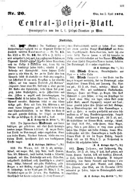 Zentralpolizeiblatt Donnerstag 2. April 1874