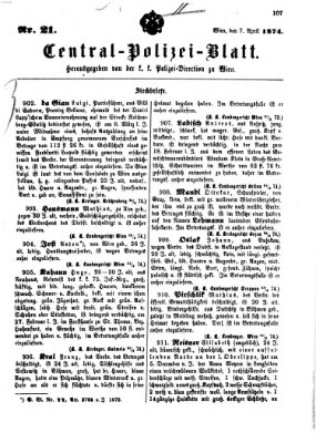 Zentralpolizeiblatt Dienstag 7. April 1874