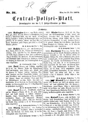 Zentralpolizeiblatt Mittwoch 20. Mai 1874