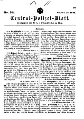 Zentralpolizeiblatt Montag 1. Juni 1874