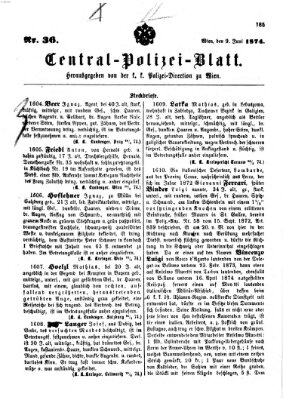 Zentralpolizeiblatt Dienstag 9. Juni 1874