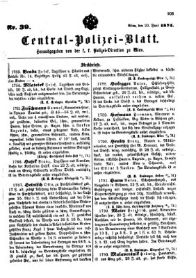 Zentralpolizeiblatt Samstag 20. Juni 1874