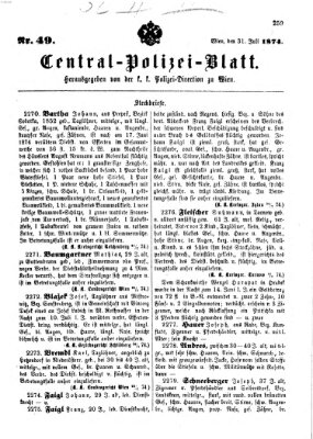 Zentralpolizeiblatt Freitag 31. Juli 1874