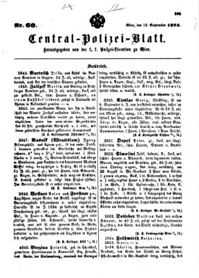 Zentralpolizeiblatt Dienstag 15. September 1874