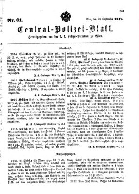 Zentralpolizeiblatt Freitag 18. September 1874