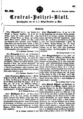 Zentralpolizeiblatt Dienstag 22. September 1874