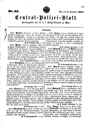 Zentralpolizeiblatt Montag 28. September 1874