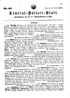 Zentralpolizeiblatt Dienstag 13. Oktober 1874