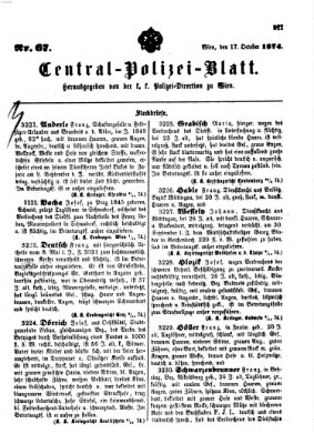 Zentralpolizeiblatt Samstag 17. Oktober 1874