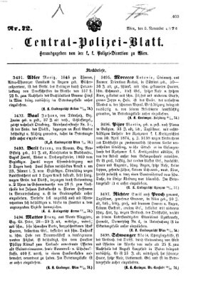 Zentralpolizeiblatt Donnerstag 5. November 1874