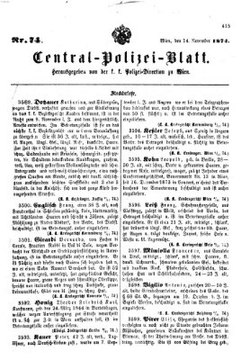 Zentralpolizeiblatt Samstag 14. November 1874